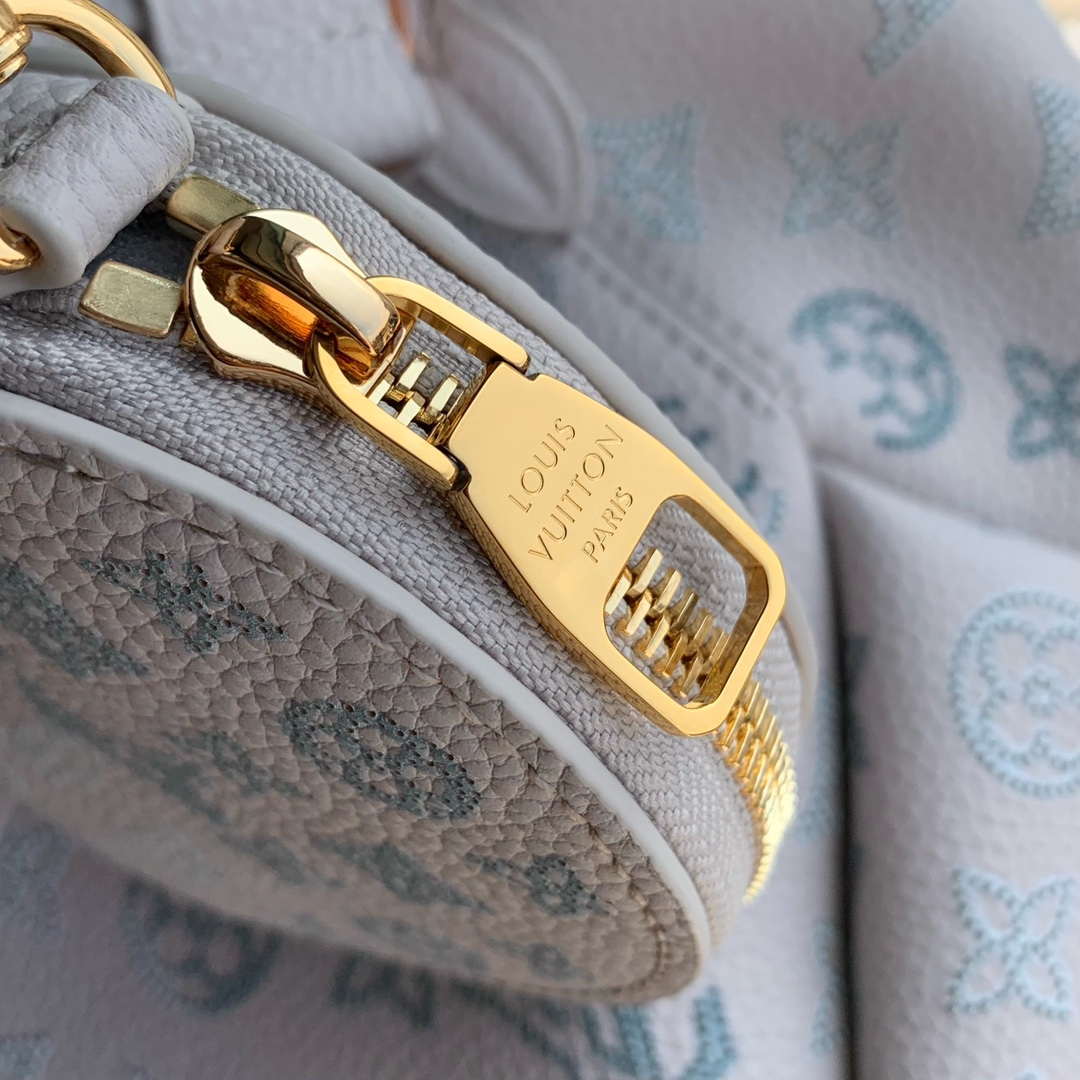 LV M12125 Louis Vuitton Bella Mahina Leather Bucket Bag Brume Gray