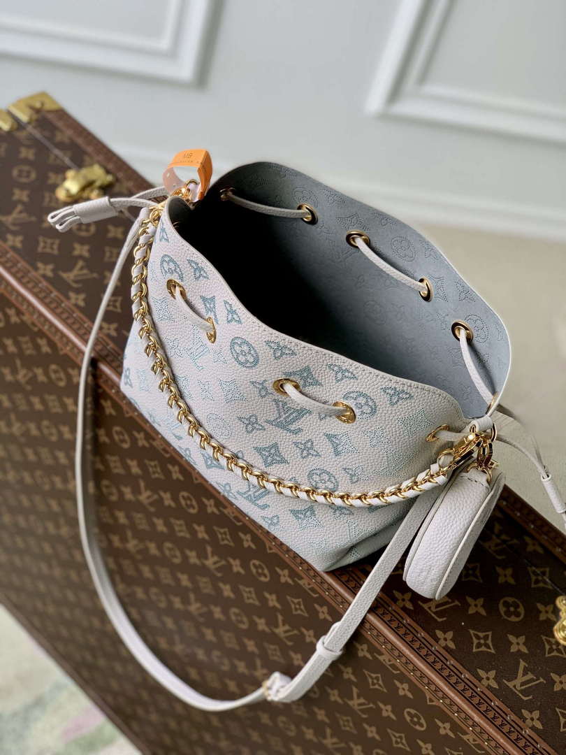 LV M12125 Louis Vuitton Bella Mahina Leather Bucket Bag Brume Gray