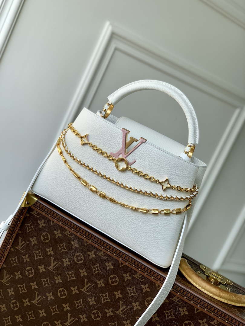 LV M12279 Louis Vuitton Capucines MM Handbag Silver Sea