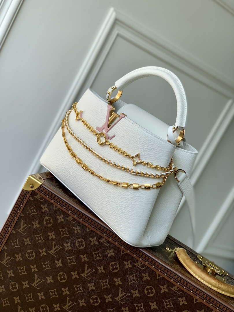 LV M12279 Louis Vuitton Capucines MM Handbag Silver Sea