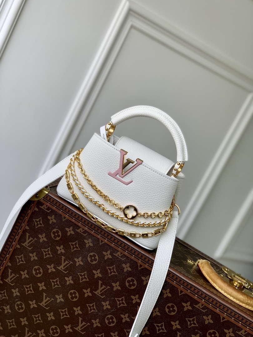 LV M12279 Louis Vuitton Capucines Mini Bag Silver Sea