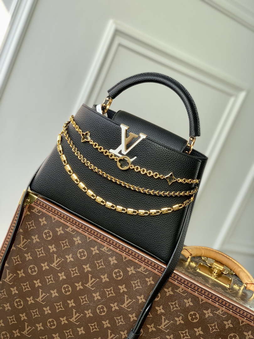 LV M12345 Louis Vuitton Capucines MM Handbag Black