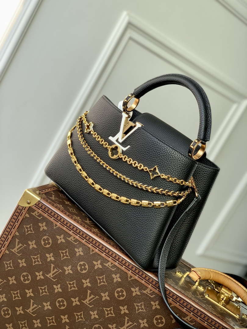 LV M12345 Louis Vuitton Capucines MM Handbag Black