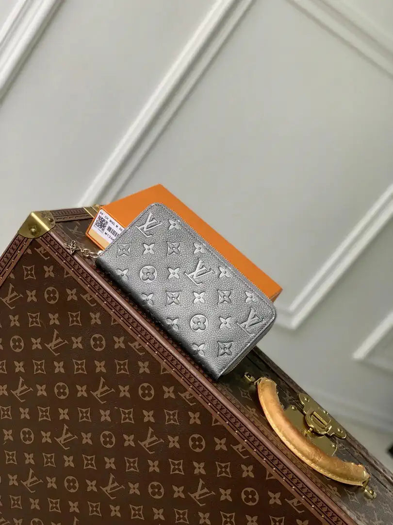 LV M12680 Louis Vuitton Zipper Wallet  Monogram Empreinte Pearl Gray