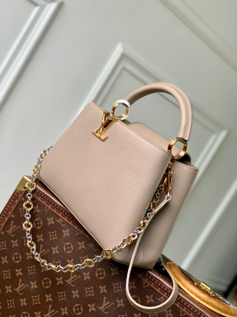LV M12935 Louis Vuitton Capucines MM Handbag Galet Gray