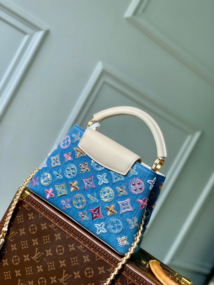 LV M12947 Louis Vuitton Capucines BB Bag Denim Blue/Cream