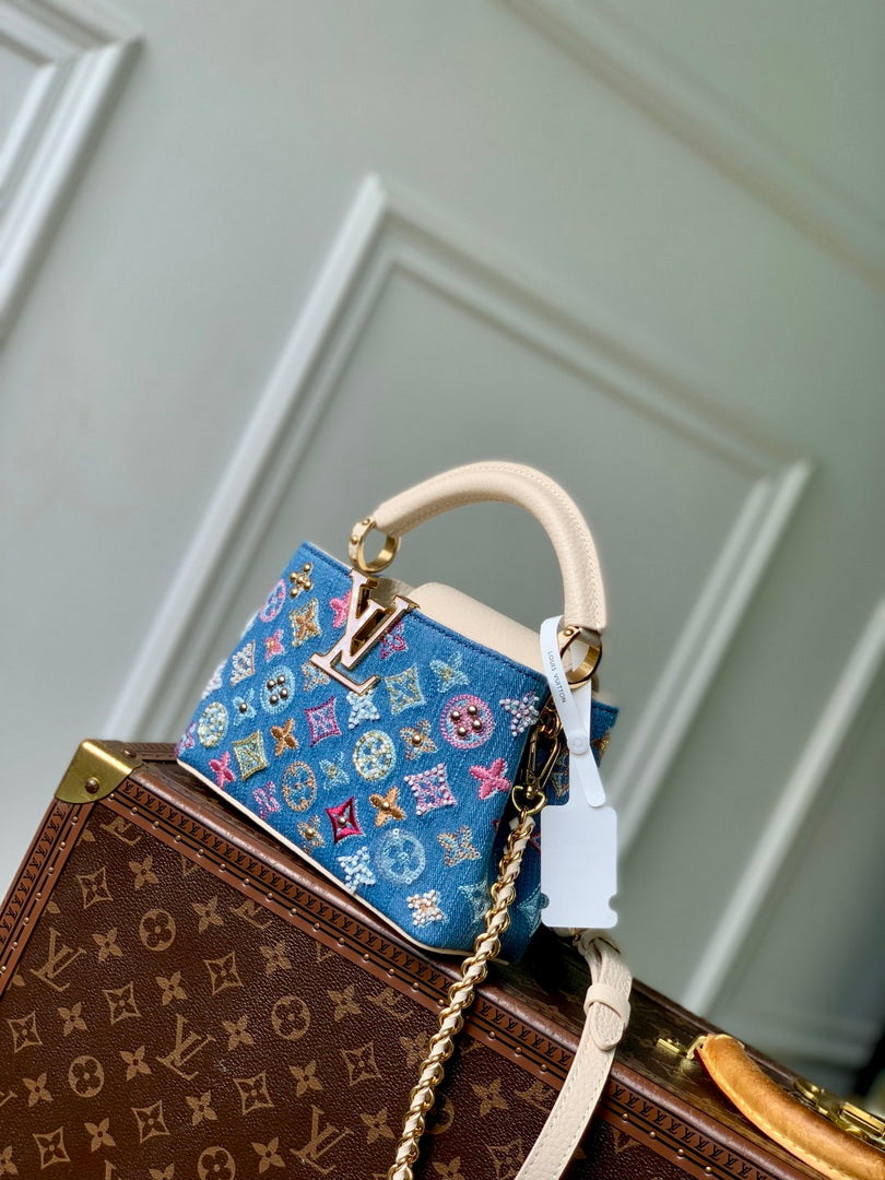 LV M12947 Louis Vuitton Capucines Mini Bag Denim Blue/Cream