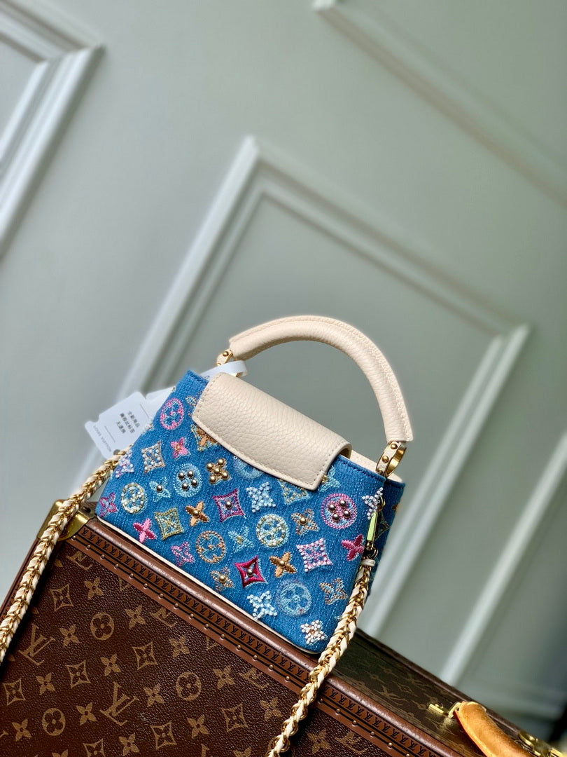 LV M12947 Louis Vuitton Capucines Mini Bag Denim Blue/Cream