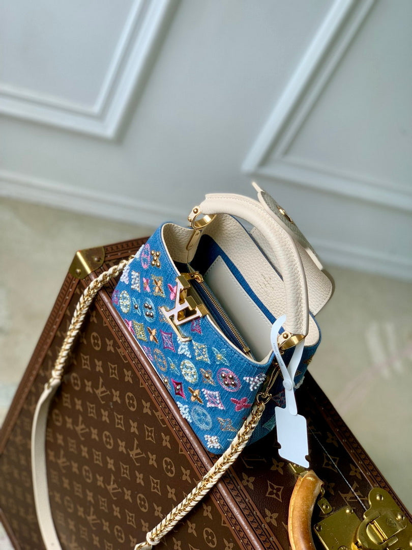 LV M12947 Louis Vuitton Capucines Mini Bag Denim Blue/Cream