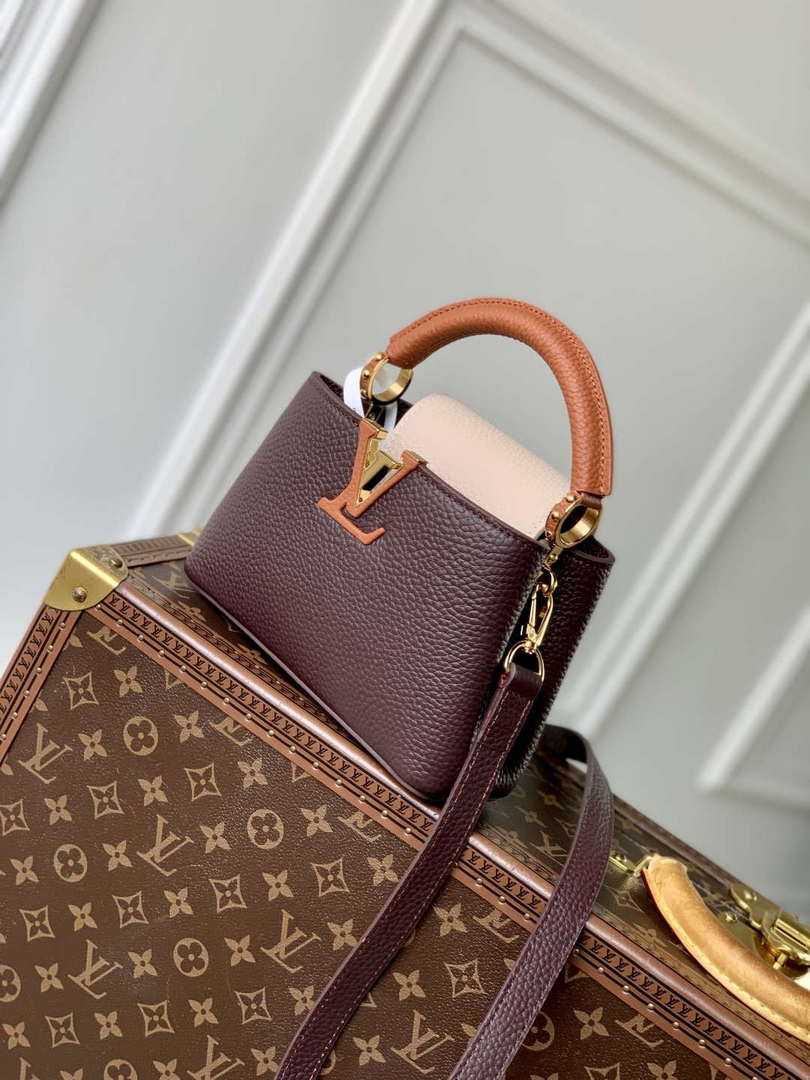 LV M12952 Louis Vuitton Capucines Mini Bag Taurillon leather Chocolate Brown - Default Title - View 1