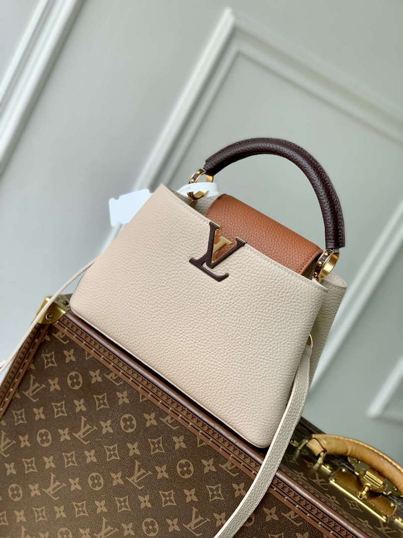 LV M12956 Louis Vuitton Capucines BB Bag Taurillon leather Galet Gray