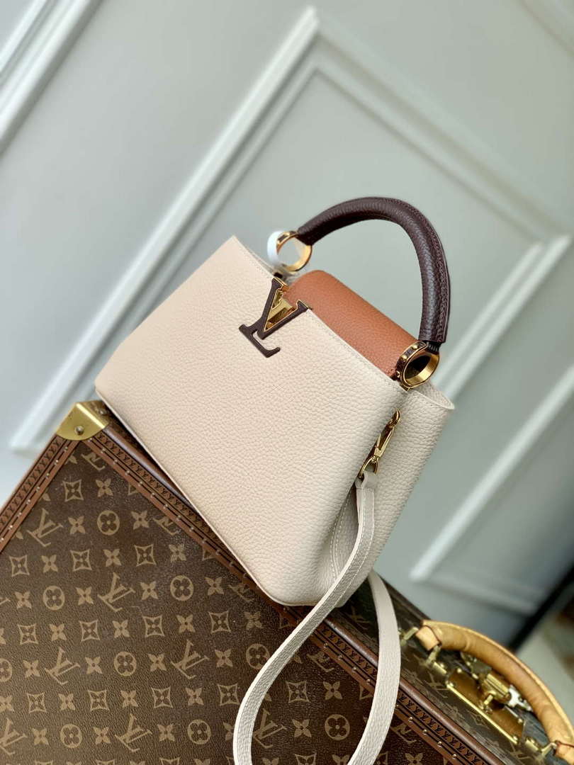 LV M12956 Louis Vuitton Capucines BB Bag Taurillon leather Galet Gray