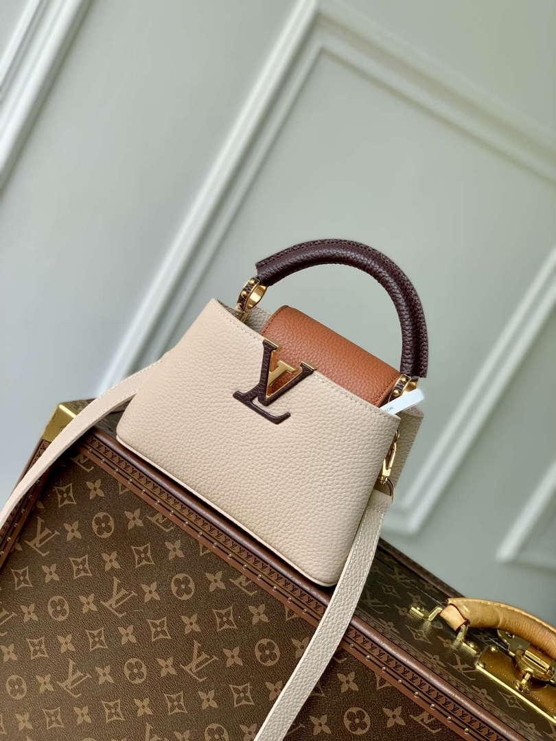 LV M12956 Louis Vuitton Capucines Mini Bag Taurillon leather Galet Gray - Default Title - View 1