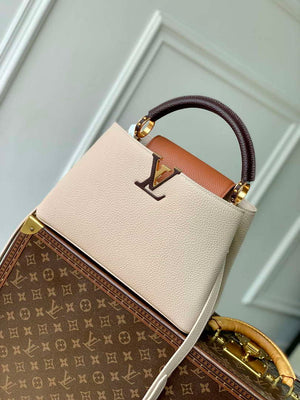 LV M12956 Louis Vuitton Capucines MM Bag Taurillon leather Galet Gray - Default Title - View 1
