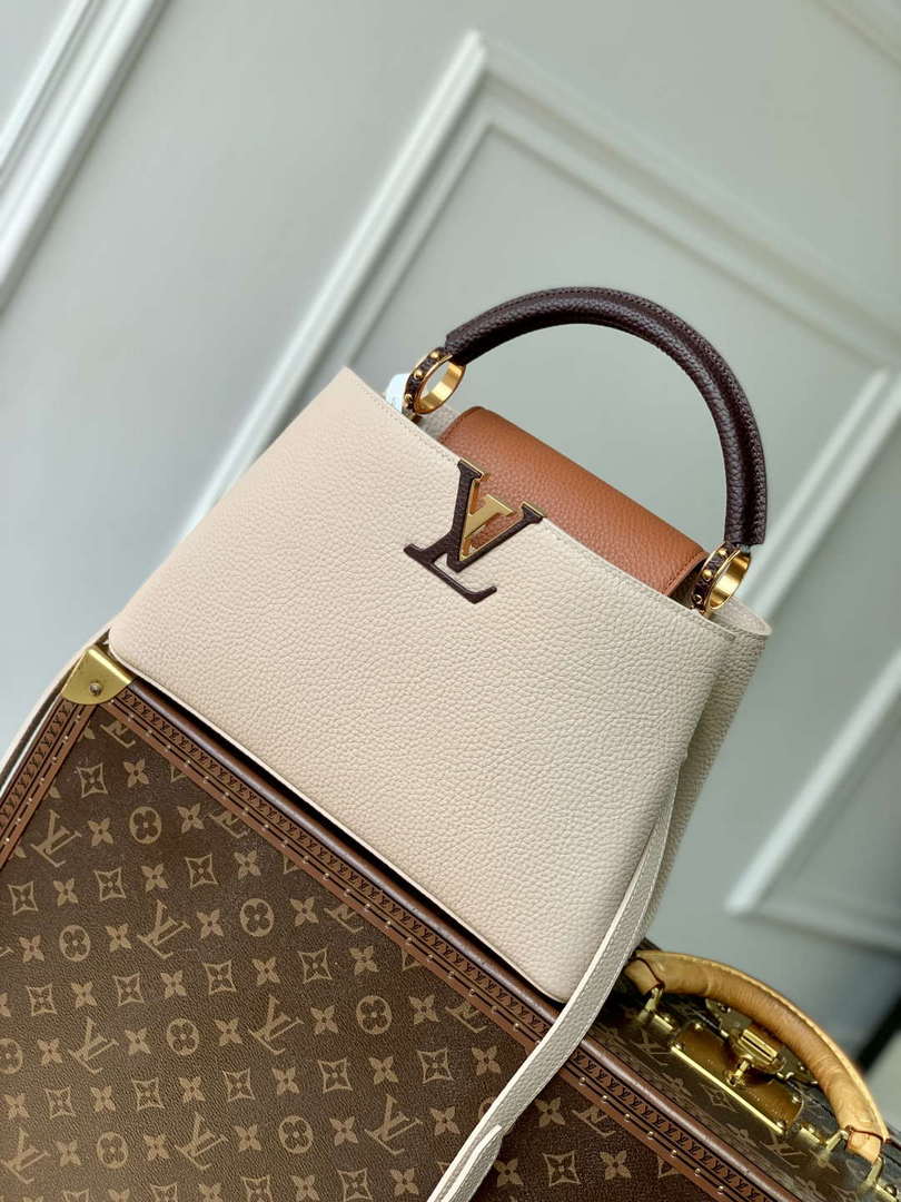 LV M12956 Louis Vuitton Capucines MM Bag Taurillon leather Galet Gray - Default Title - View 1