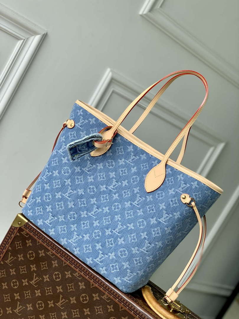 LV M13192 Louis Vuitton Neverfull MM Tote Bag Denim Blue