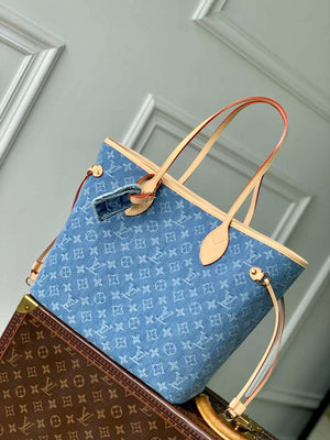 LV M13192 Louis Vuitton Neverfull MM Tote Bag Denim Blue - Default Title - View 1