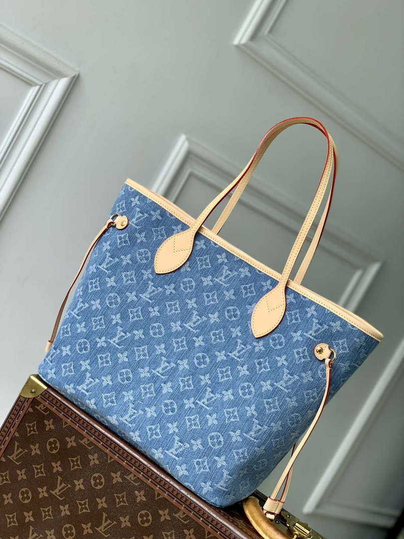 LV M13192 Louis Vuitton Neverfull MM Tote Bag Denim Blue