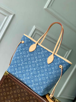 LV M13192 Louis Vuitton Neverfull MM Tote Bag Denim Blue - Default Title - View 3