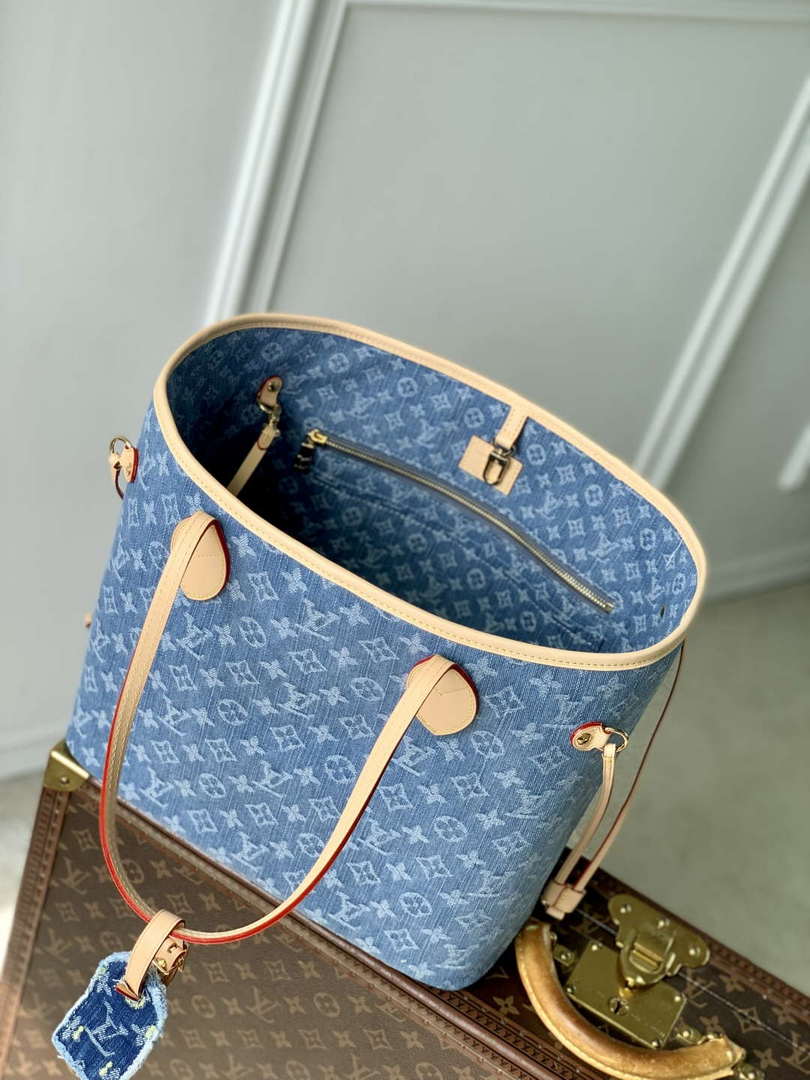 LV M13192 Louis Vuitton Neverfull MM Tote Bag Denim Blue