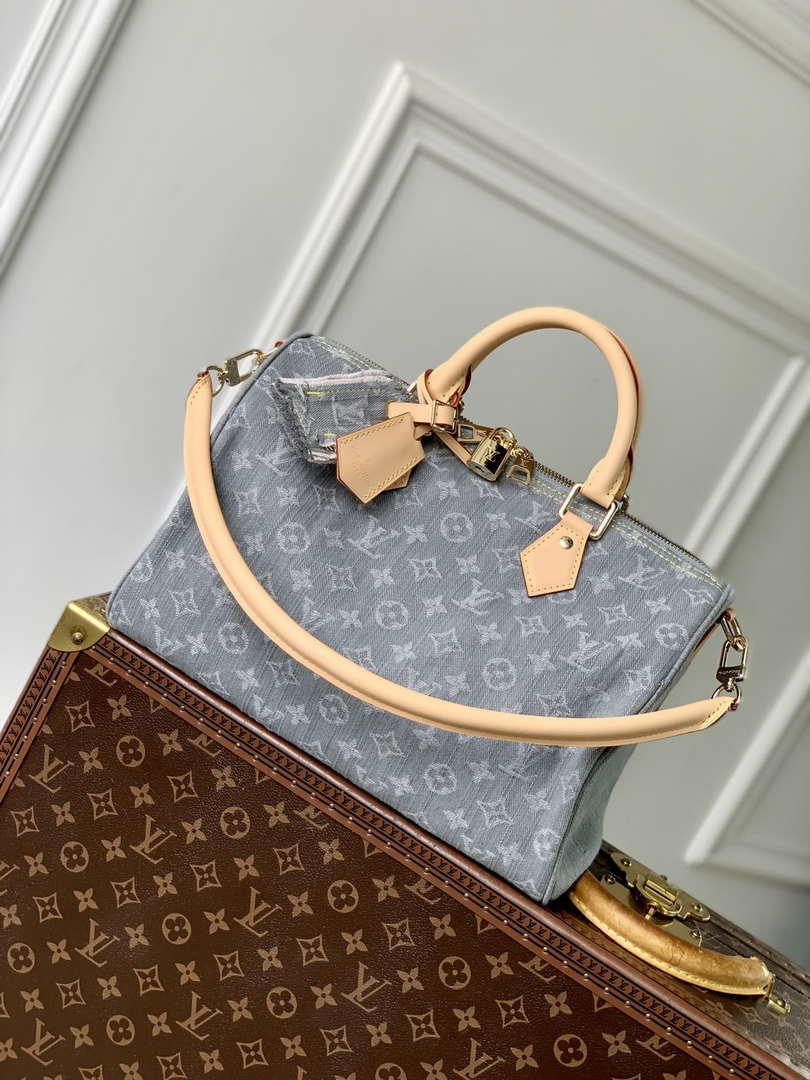 LV M13344 Louis Vuitton Speedy Soft 30 Bag Washed Gray - Default Title - View 1