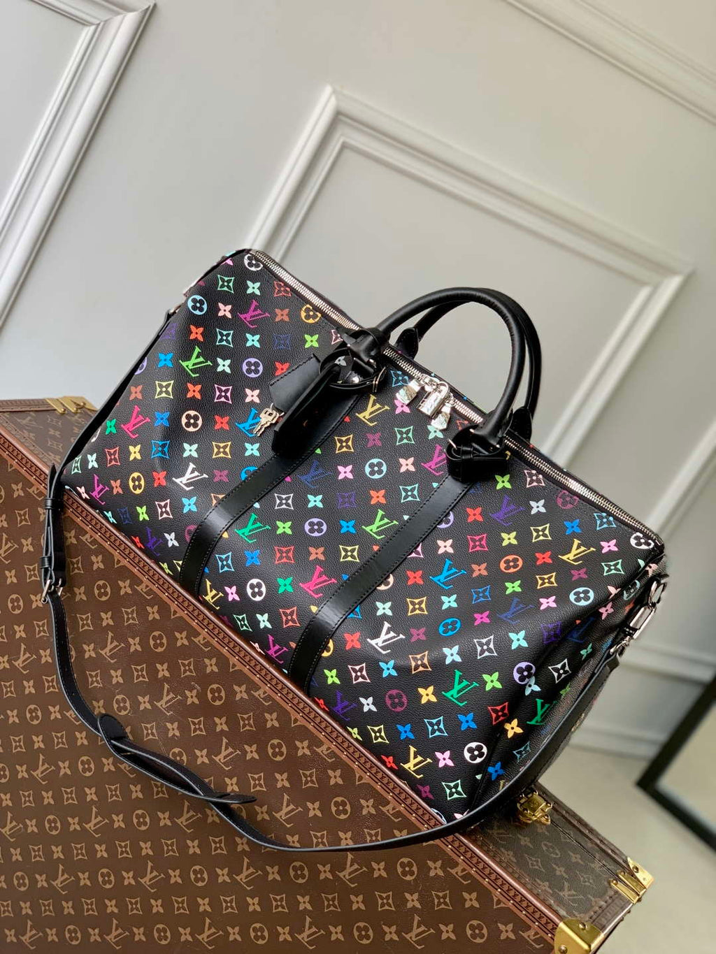 LV M13745 Louis Vuitton LV x TM Keepall Bandouliere 50 Bag Black Multicolored