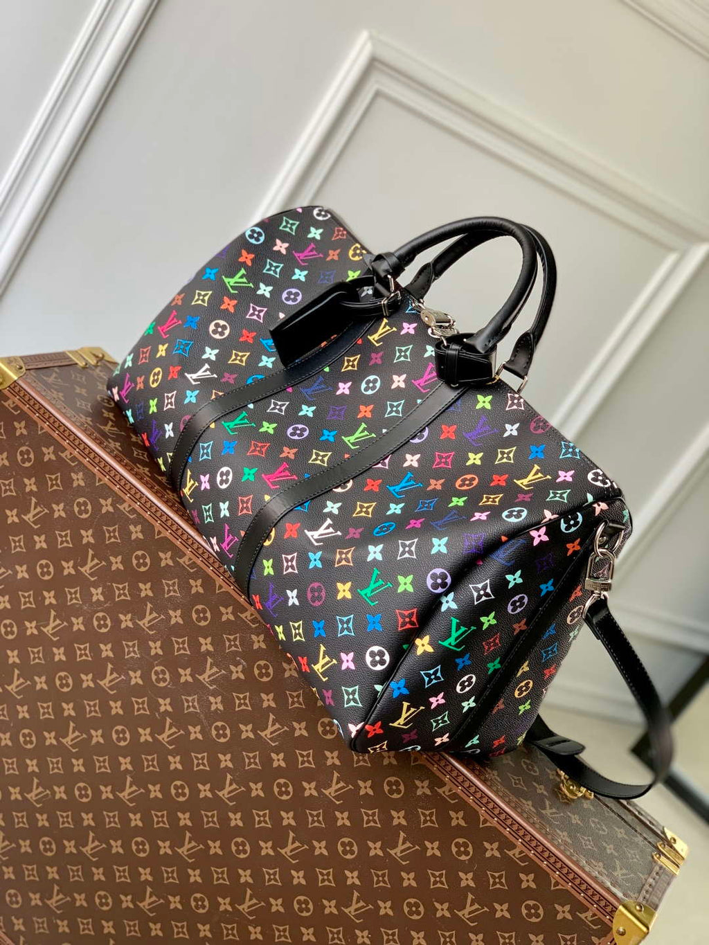 LV M13745 Louis Vuitton LV x TM Keepall Bandouliere 50 Bag Black Multicolored