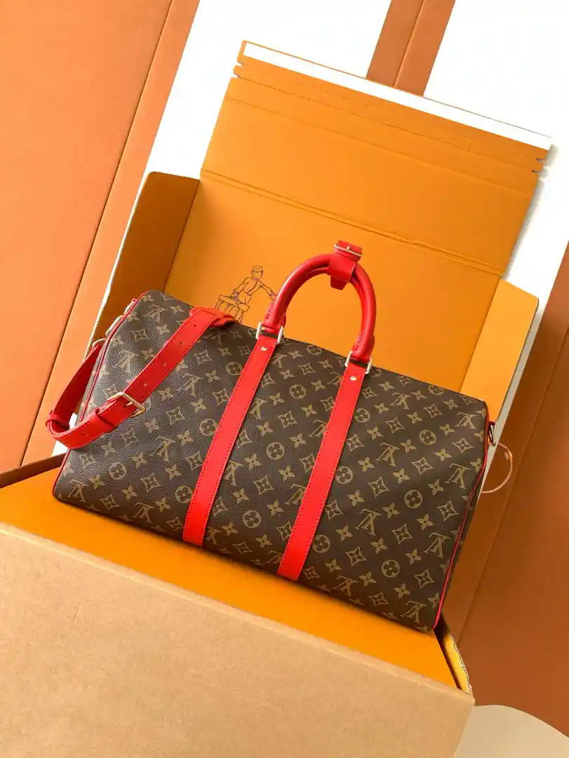 LV M13808 Louis Vuitton Keepalll Bandouliere 45 Sari Red