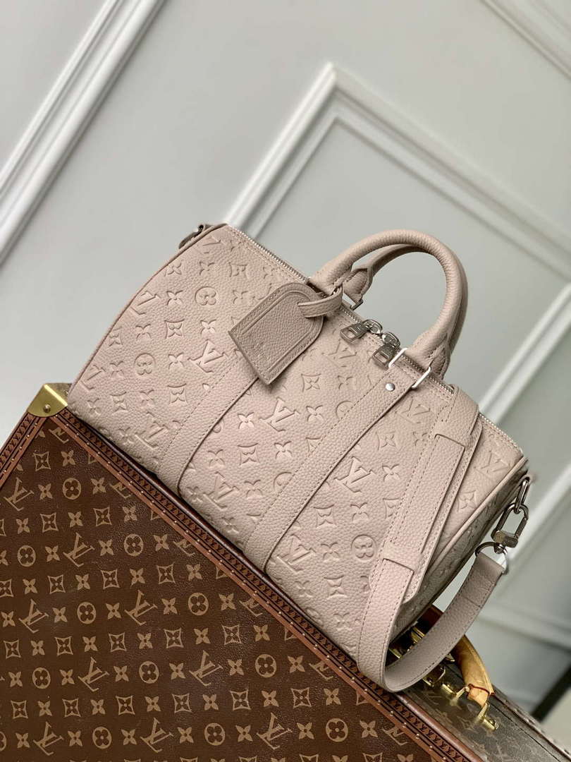LV M13865 Louis Vuitton Keepall Bandouliere 35 Bag Riverstone Beige