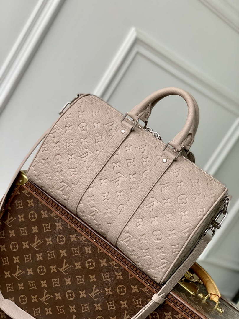 LV M13865 Louis Vuitton Keepall Bandouliere 35 Bag Riverstone Beige