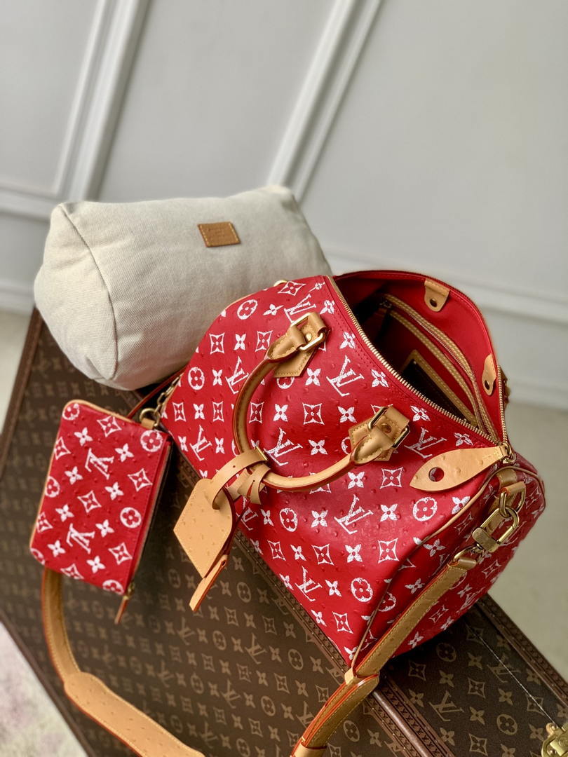LV M14067 Louis Vuitton Speedy P9 Bandoulière 30 Bag Ostrich Red