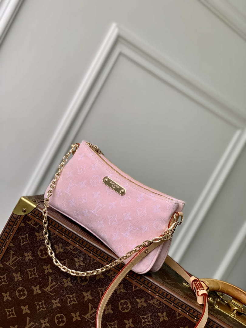LV M14159 Louis Vuitton Liv Pochette Monogram Denim Bag Pink