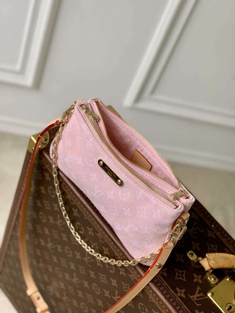 LV M14159 Louis Vuitton Liv Pochette Monogram Denim Bag Pink
