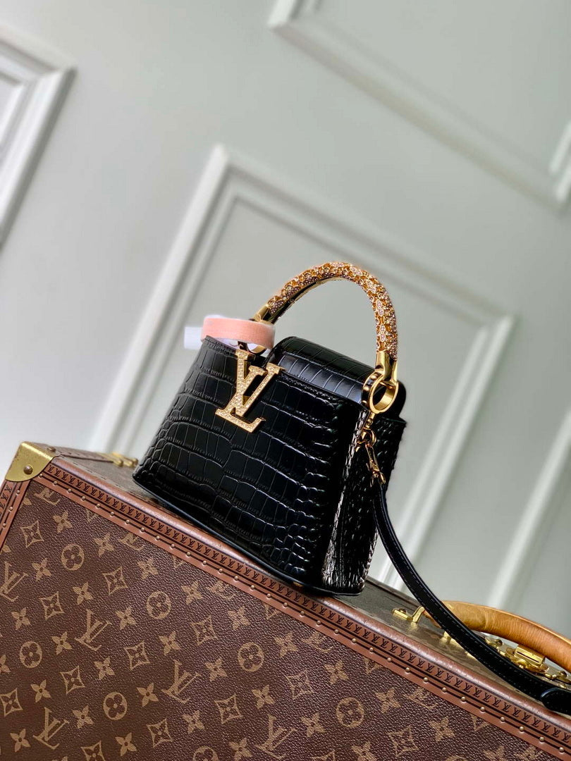 LV M14177 Louis Vuitton Capucines Mini Crocodile Skin Bag Black
