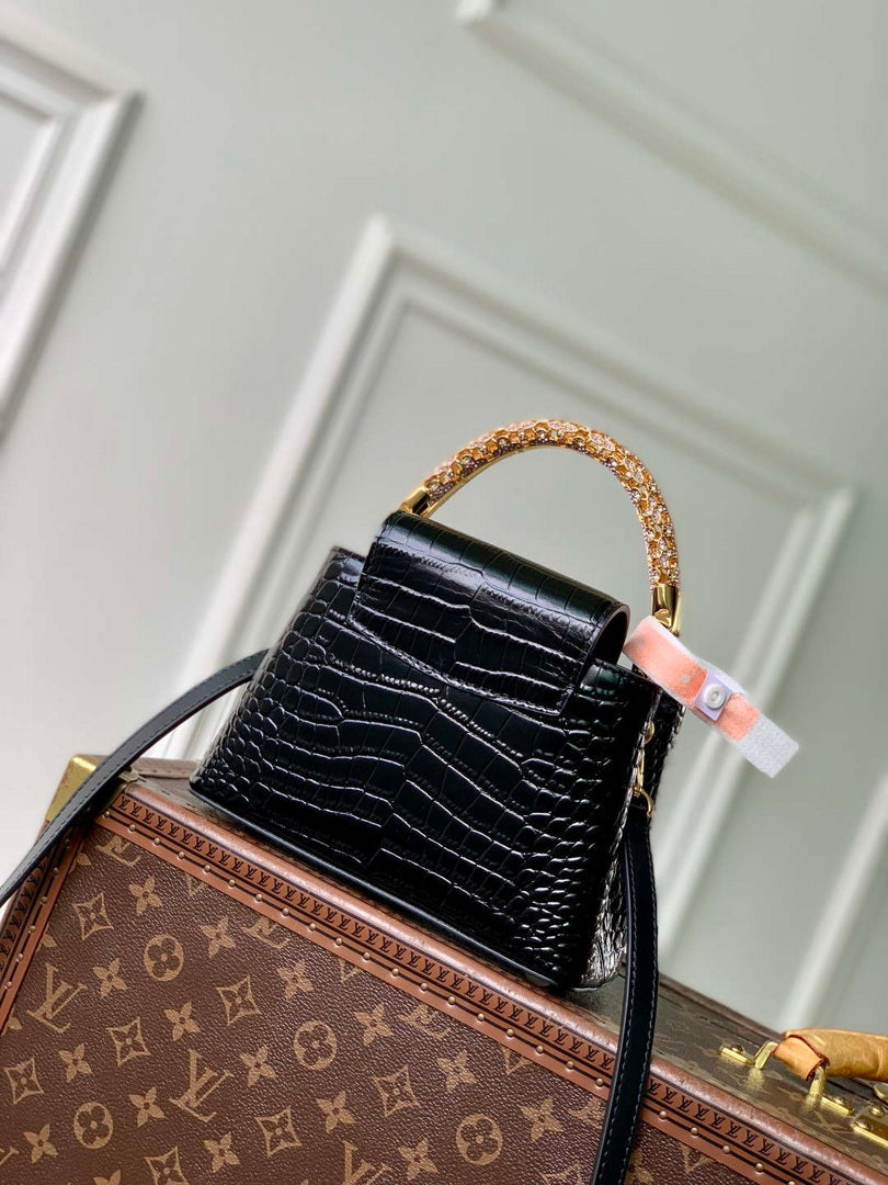 LV M14177 Louis Vuitton Capucines Mini Crocodile Skin Bag Black