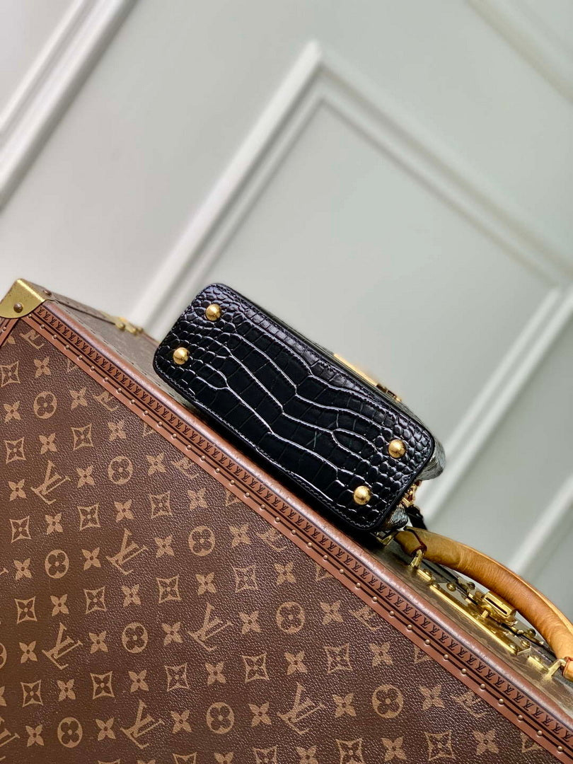 LV M14177 Louis Vuitton Capucines Mini Crocodile Skin Bag Black