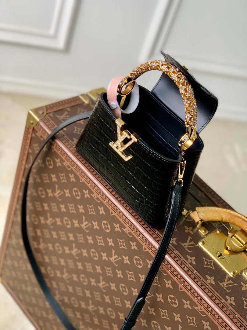 LV M14177 Louis Vuitton Capucines Mini Crocodile Skin Bag Black