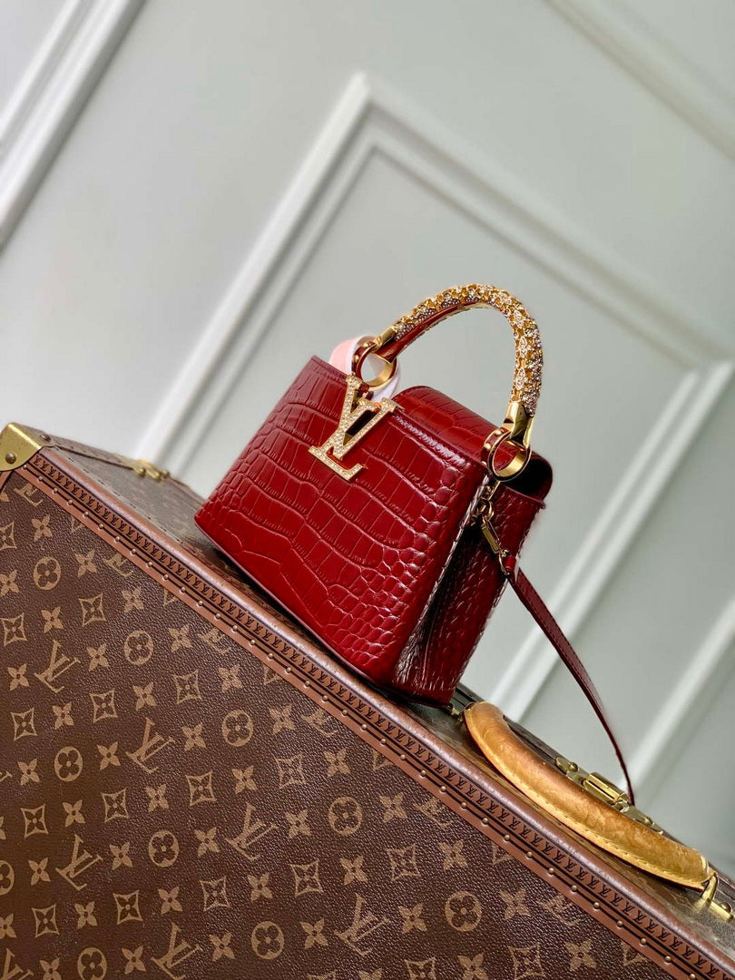 LV M14177 Louis Vuitton Capucines Mini Crocodile Skin Bag Wine red