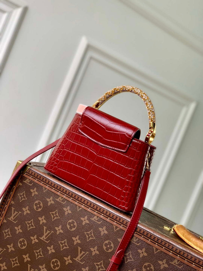 LV M14177 Louis Vuitton Capucines Mini Crocodile Skin Bag Wine red