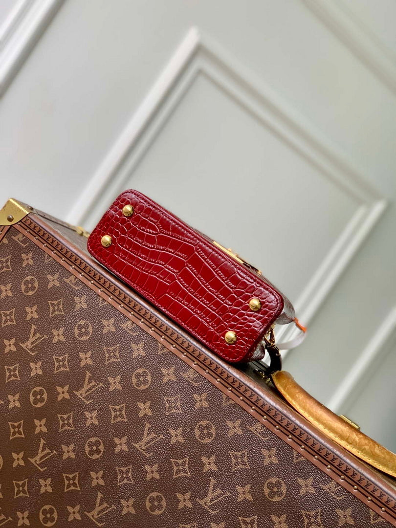 LV M14177 Louis Vuitton Capucines Mini Crocodile Skin Bag Wine red