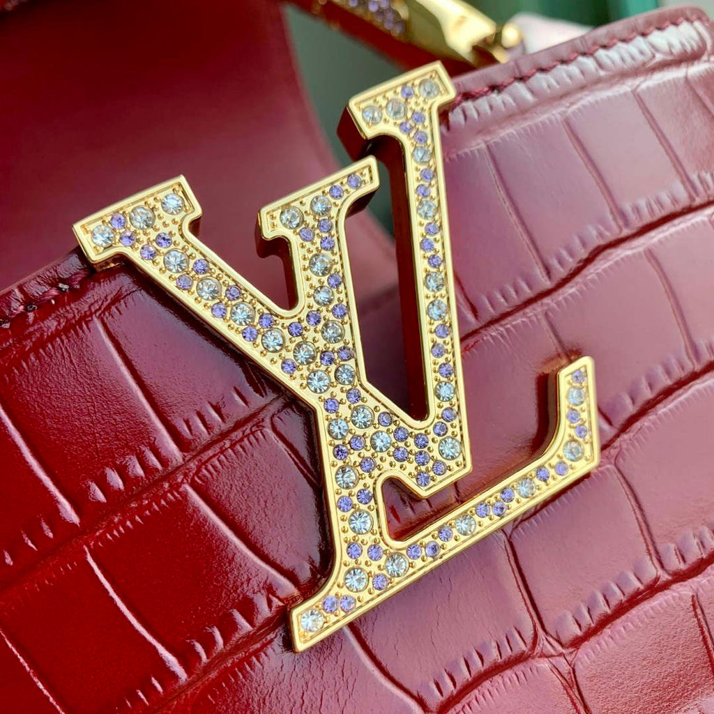 LV M14177 Louis Vuitton Capucines Mini Crocodile Skin Bag Wine red