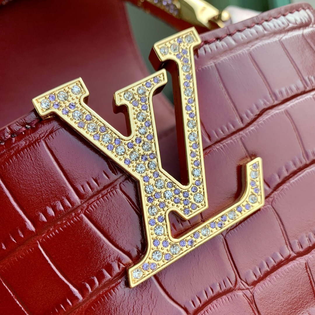 LV M14177 Louis Vuitton Capucines Mini Crocodile Skin Bag Wine red