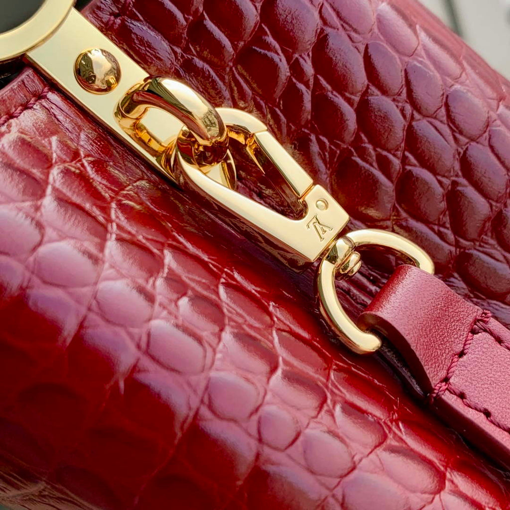 LV M14177 Louis Vuitton Capucines Mini Crocodile Skin Bag Wine red