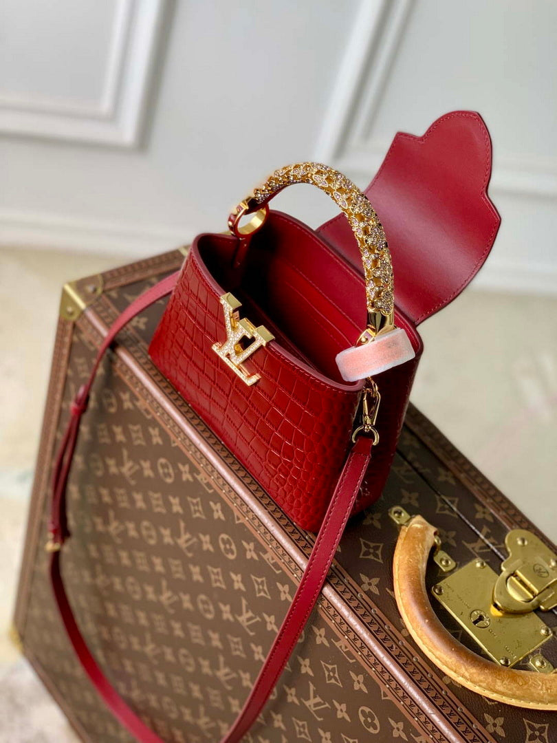 LV M14177 Louis Vuitton Capucines Mini Crocodile Skin Bag Wine red