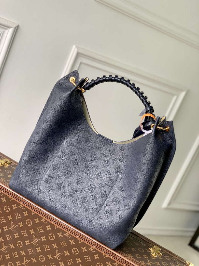 LV M14310 Louis Vuitton Carmel Mahina calfskin Handbag Navy blue