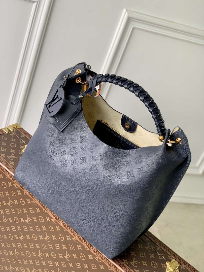 LV M14310 Louis Vuitton Carmel Mahina calfskin Handbag Navy blue