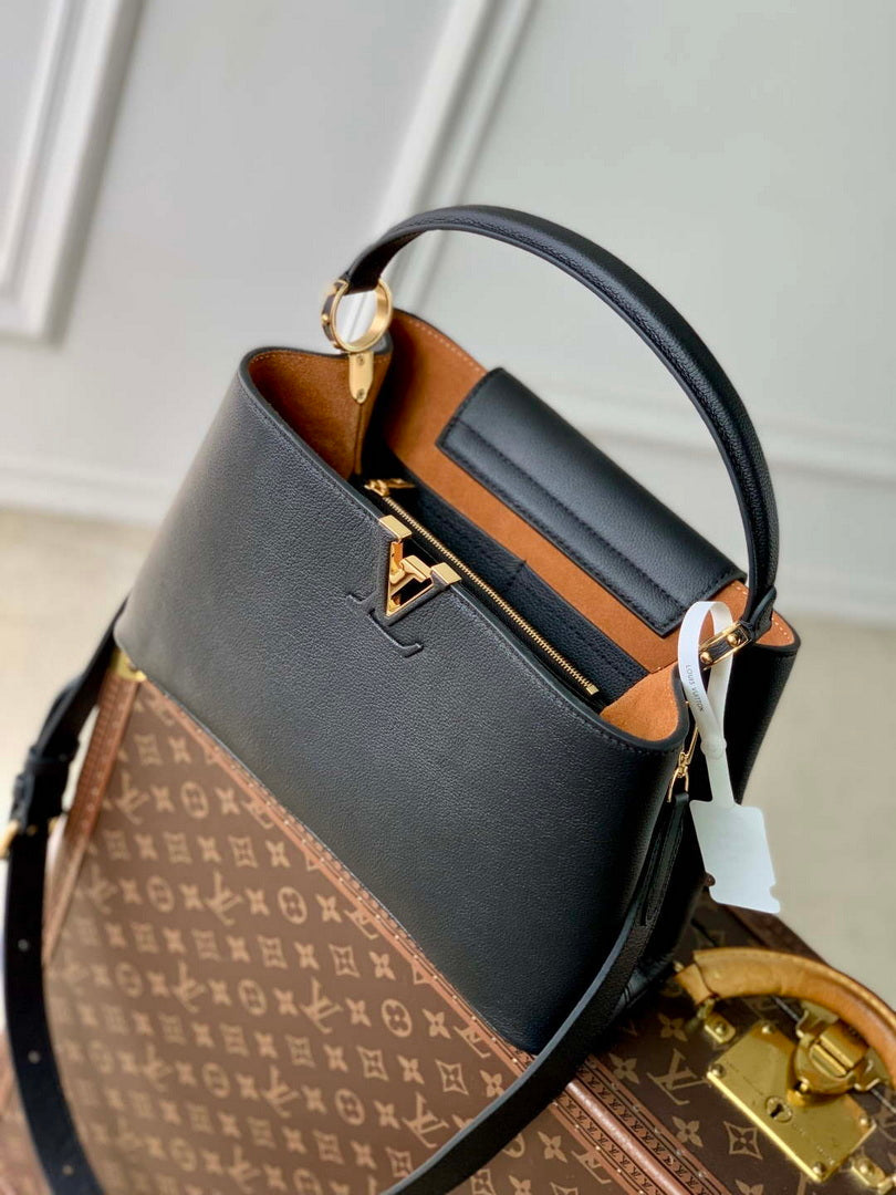 LV M14370 Louis Vuitton Capucines MM Souple Bag Black