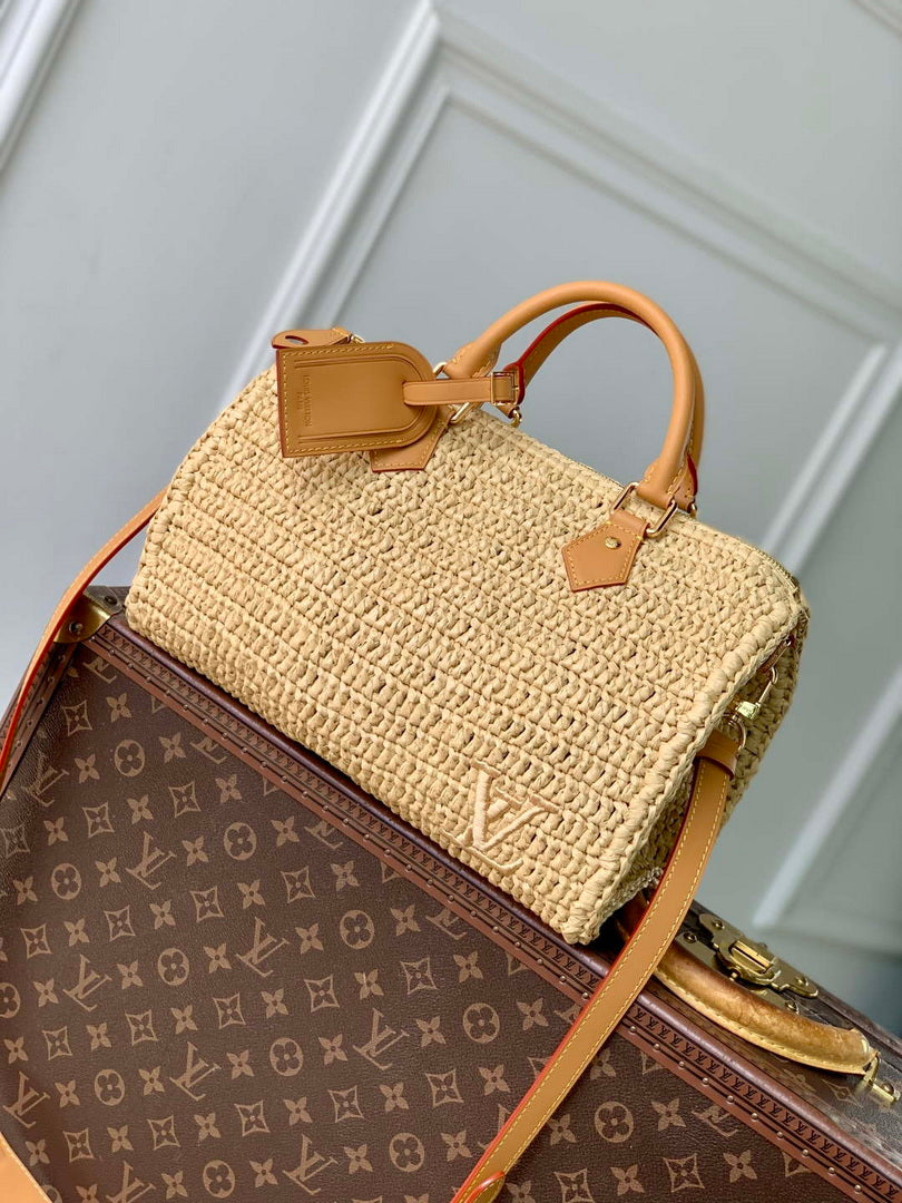 LV M14457 Louis Vuitton Speedy 30 Bandouliere  Bag Natural Beige