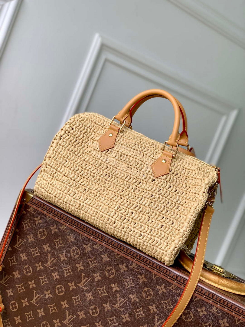LV M14457 Louis Vuitton Speedy 30 Bandouliere  Bag Natural Beige