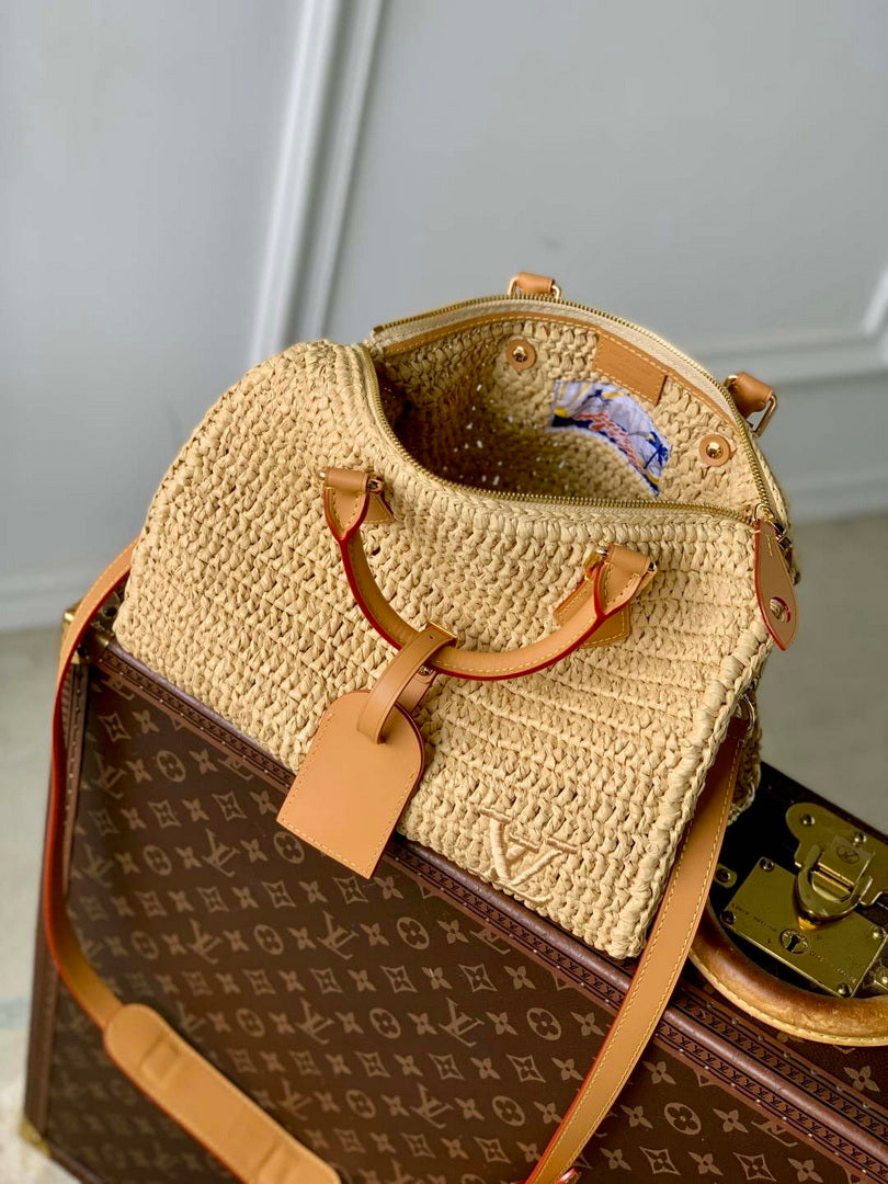 LV M14457 Louis Vuitton Speedy 30 Bandouliere  Bag Natural Beige